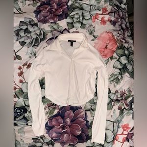 Forever 21 White Collared Cropped Button Up